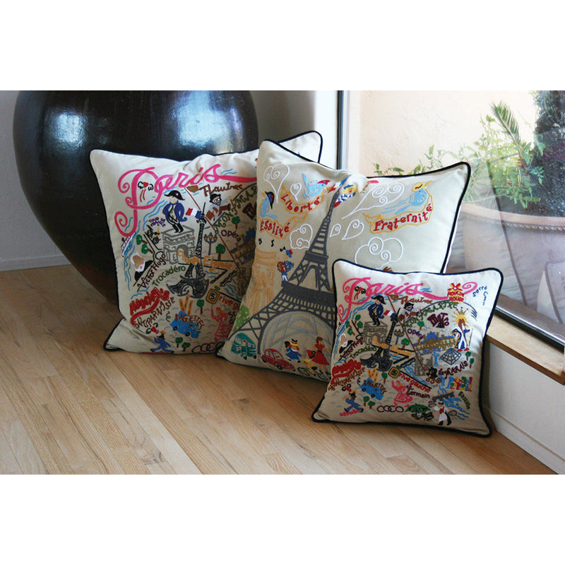Eiffel Tower Paris Hand-Embroidered Pillow